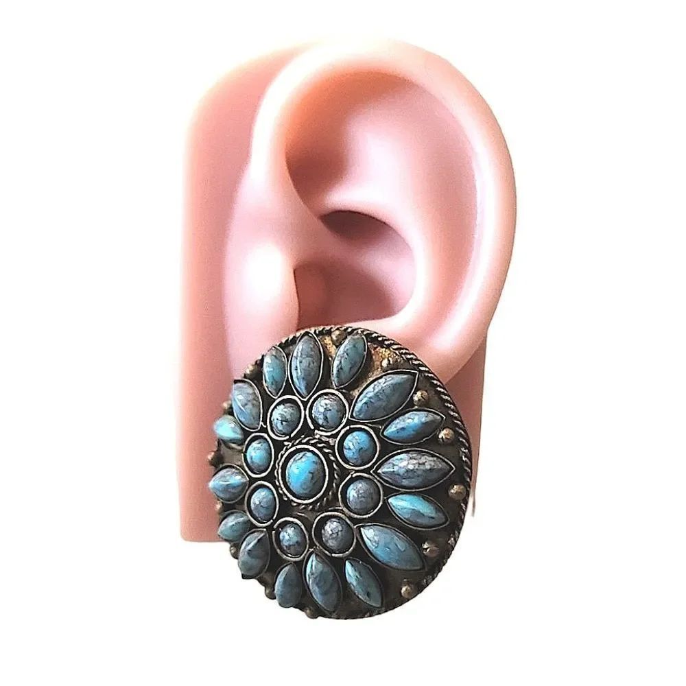 Turquoise & Brass Clip-on Earrings